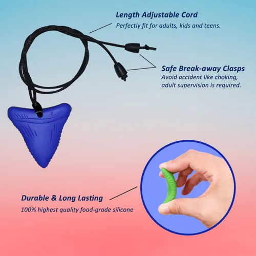 Miniatura 3 de Collar sensorial masticable para niños y adultos, collares masticables con dientes de tiburón para niños y niñas con autismo, TDAH, necesidades