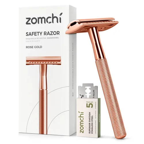 ZOMCHI Maquinilla de afeitar de seguridad para hombres y mujeres con 5 cuchillas de afeitar de doble filo, navaja de doble filo, navaja Maquinilla