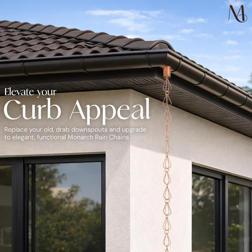 Miniatura 6 de Monarch Rain Chains Cadenas de lluvia de lágrima de cobre puro para canaletas – Cadena de lluvia decorativa de 8.5 pies para exteriores, duradera
