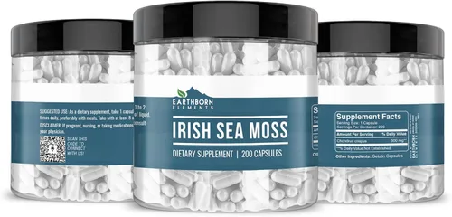 Miniatura 4 de Earthborn Elements Irish Sea Moss 200 cápsulas, puro y sin diluir, sin aditivos