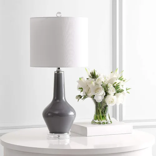 Miniatura 4 de SAFAVIEH Lighting Collection - Juego de 2 lámparas de mesa de terciopelo modernas y contemporáneas de cristal gris ahumado de 24 pulgadas para Gris