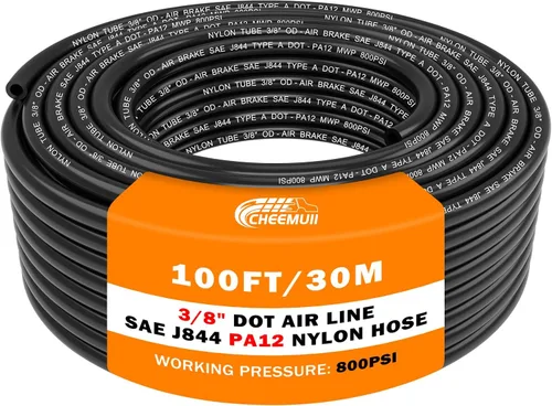Miniatura 18 de CheeMuii 50 pies 3/8 Tubo Neumático 3/8" PA12 Nylon DOT Línea de Aire SAE J844 Manguera de Aire DOT 15.3 Metros 3/8 Pulgadas OD Tubo de Aire Negro