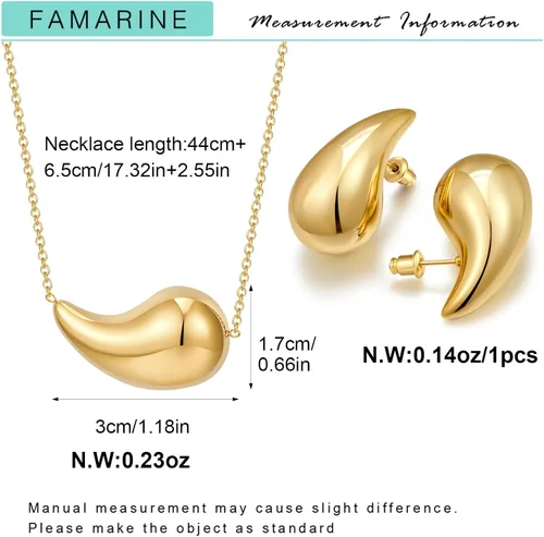 Miniatura 6 de FAMARINE Aretes de oro con forma de gota de agua para mujer, aretes grandes de oro con forma de lágrima
