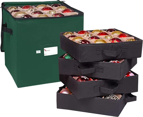 Caja de almacenamiento para adornos navideños, 4 capas, se adapta a 64 bolas de ornamentos, fabricada con material Oxford 600D duradero Verde