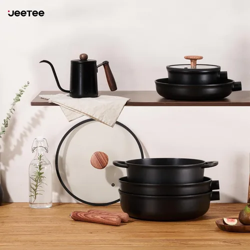 Miniatura 5 de JEETEE Juego de utensilios de cocina de cerámica, 15 ollas y sartenes antiadherentes con asas extraíbles, juego de utensilios de cocina de inducción