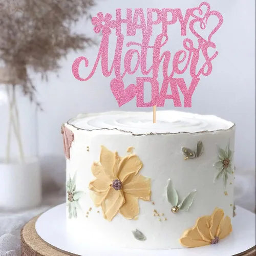 Miniatura 3 de Rsstarxi 1 paquete de decoración para pastel con flores de purpurina con doble corazón Love Mom Best Mom Best Mom Cake Pick Decoraciones para feliz