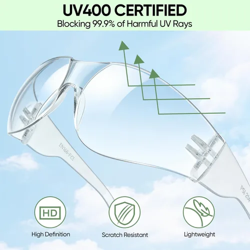 Miniatura 4 de TICONN Gafas de seguridad transparentes para hombres, gafas protectoras resistentes a los arañazos y impactos, cumplen con la norma ANSI Z87.1