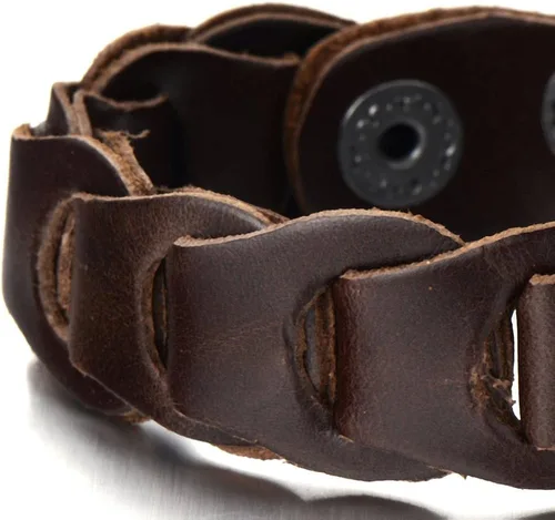 Miniatura 3 de COOLSTEELANDBEYOND Pulsera de cuero marrón para hombre con botones a presión, Cuero, no aplica