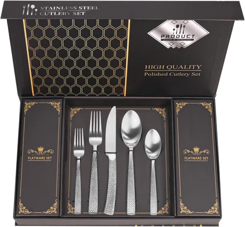 Miniatura 19 de Juego Retro Royal Negro de Cubiertos MIKIWAY con Caja de Regalo, 20 Piezas de Servicio de Cubiertos de Acero Inoxidable para 4, Juego de Vajilla