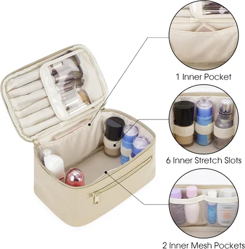 Miniatura 4 de Bolsa de maquillaje Wandering Nature, estuche organizador de viaje para maquillaje y brochas de cosméticos para mujer en cuero vegano ecológico