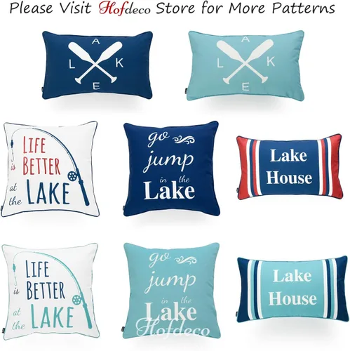 Miniatura 7 de Hofdeco Funda decorativa de almohada lumbar solo para interiores y exteriores, lona resistente al agua, verano, lago, azul marino, rojo, palabra
