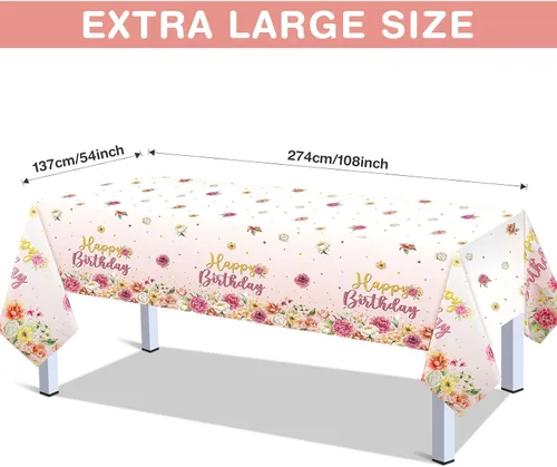 Miniatura 2 de Oudain Mantel de plástico para fiesta de cumpleaños, 3 piezas, color rosa, desechable, rectangular, rosa, para decoración de fiesta de cumpleaños