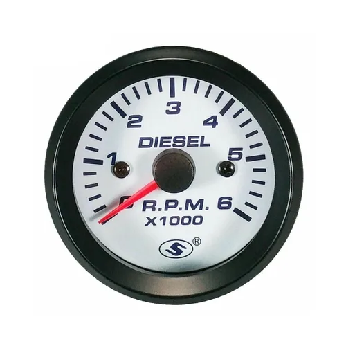 MOTOR METER RACING 52mm 2-1/16" Tacómetro Universal para Alternador de Motor Diesel 6000 RPM Dial Blanco en Panel esfera blanca
