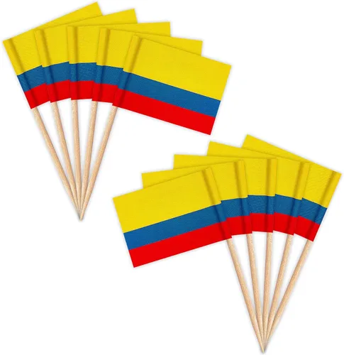 ZXvZYT Bandera de Colombia - Banderas de palillos de dientes colombianos, mini adornos para cupcakes de Colombia, decoración de frutas y cóctel de