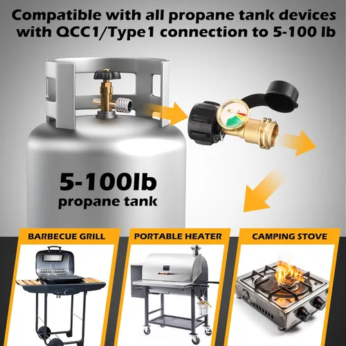 Miniatura 3 de Tandefio Indicador de nivel de tanque de propano, detector de fugas, medidor de presión de gas, tanque de propano universal QCC1 con cubierta