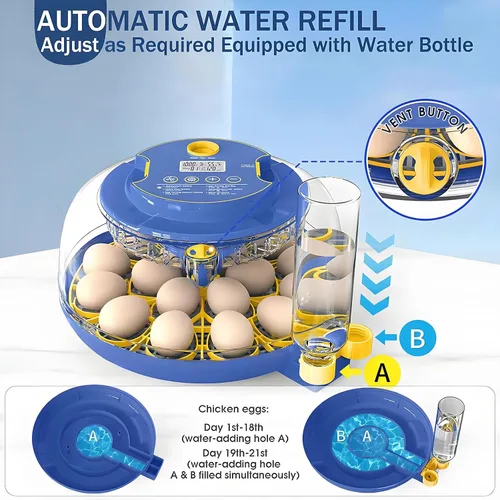 Miniatura 5 de Incubadora de 18 huevos con giro automático de huevos y control de humedad, recarga de agua, vela de huevos, incubadoras para incubar pollo, patos