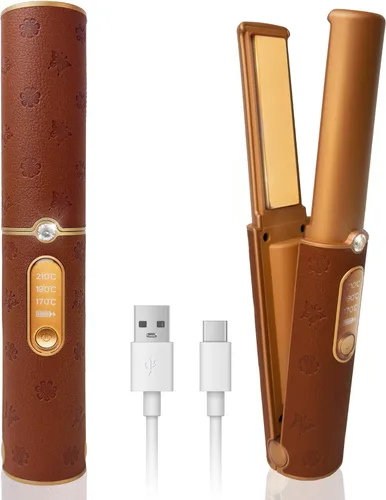 Rizador de pelo inalámbrico 2 en 1, recargable USB-C de 5000 mAh, precalentamiento rápido en 2 segundos, 3 ajustes de temperatura, mini plancha