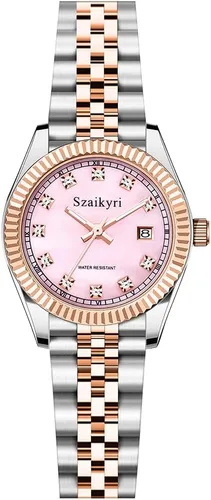 Miniatura 14 de Szaikyri Reloj clásico para mujer con banda de acero inoxidable sólido, reloj de vestir para mujer, reloj con calendario