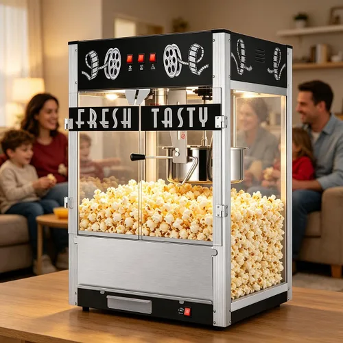 Miniatura 18 de Máquina comercial de palomitas de maíz con carrito y ruedas, máquina para hacer palomitas de maíz con hervidor de acero inoxidable de 24 onzas, Rojo