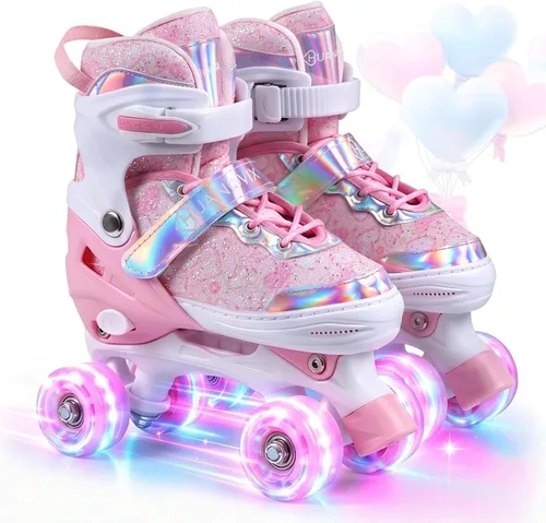 Patines de ruedas para niños, patines rodantes ajustables de 4 tamaños con ruedas que se iluminan, 10C a 6 patines de ruedas para principiantes y
