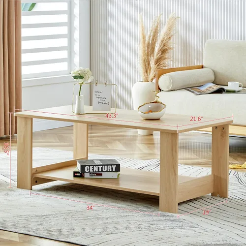 Miniatura 12 de Mesas de centro modernas de 2 niveles rectangulares de madera con amplio almacenamiento, perfectas para sala de estar, decoración de sala