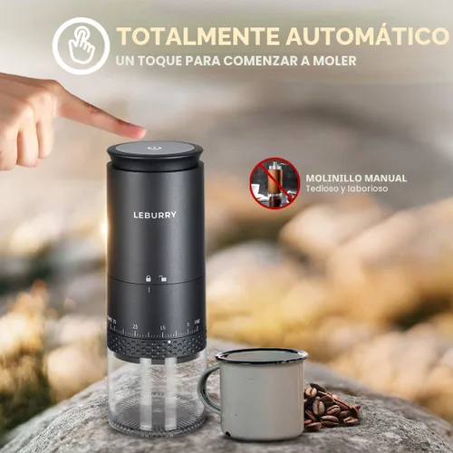 Miniatura 2 de Molinillo de café de rebaba - Molinillo de espresso portátil con molino cónico de acero inoxidable para viajes, camping - Molinillo de granos