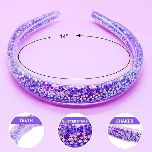 Miniatura 4 de FROG SAC 4 diademas para niñas – Diadema con purpurina para niños, bandas finas para la cabeza de niña pequeña, accesorios para el cabello de niños