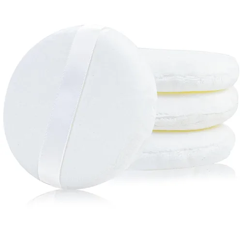 Paquete de 4 polvos corporales extra grandes, de algodón suave, 4.13 pulgadas, polvo redondo lavable para mujer, bebé, cara, polvo suelto Blanco-4