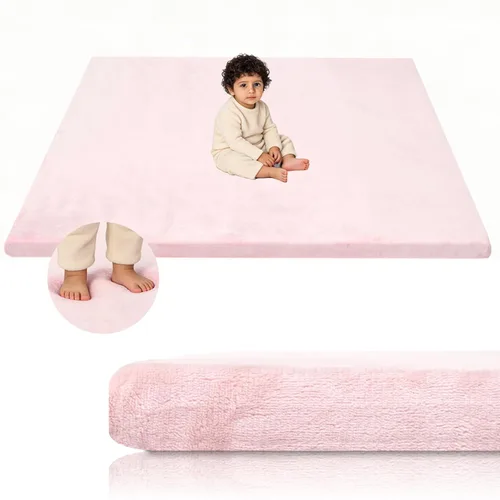 Tapete de juego de terciopelo para bebé, 1.3 pulgadas de grosor, espuma elástica de 50 x 50 pulgadas, con funda de terciopelo extraíble y lavable