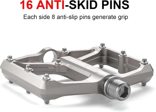 Miniatura 3 de Pedales de bicicleta de carretera/montaña - Pedales de bicicleta de 3 rodamientos - Pedales planos mecanizados CNC de 9/16 pulgadas con clavos