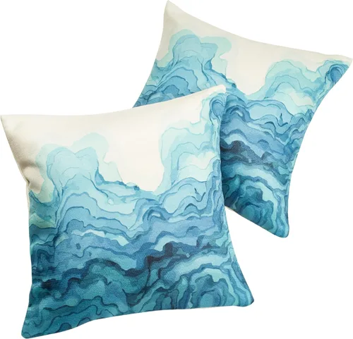 Miniatura 2 de Fab Habitat Almohadas para interiores y exteriores hechas de hilo de poliéster reciclado, resistente a las manchas, lavable a máquina, inserto Ondas