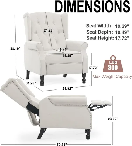 Miniatura 2 de Silla decorativa de terciopelo, silla reclinable con respaldo de empuje, silla con brazo con respaldo alado para sala de estar, dormitorio, cine