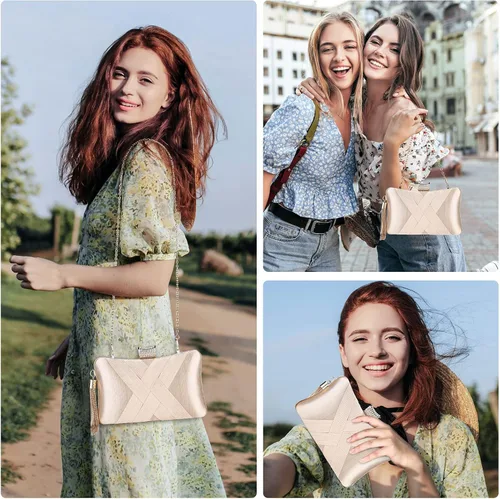 Miniatura 2 de Pinprin Women's Evening Clutch Bags Silk Satin Party Handbags Bridal Wedding Purses with Detachable Metal Chain