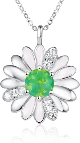 KINGWHYTE Daisy Necklace Gifts for Women 925 Sterling Silver Opal Daisy Pendant Spring Flower Necklace Jewelry Graduation Birthday Celebrate