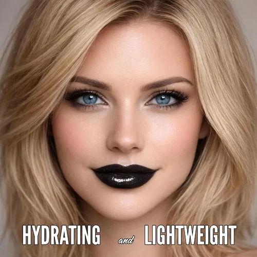 Miniatura 3 de Mynena Brillo de labios negro brillante – Lápiz labial líquido hidratante no pegajoso Fórmula ligera de alto brillo para labios suaves y jugosos