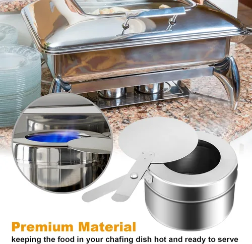 Miniatura 5 de Soporte de combustible de acero inoxidable, soporte de combustible para mecha de roce con tapa, bandejas de calentamiento para buffet, catering