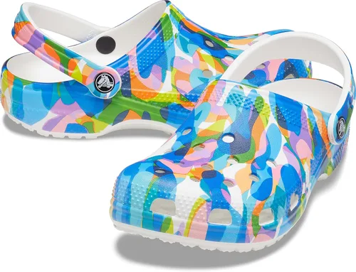 Miniatura 6 de Crocs Clogs - Zuecos clásicos para adultos, estampados unisex, Blanco/Multi, 14 Women/12 Men