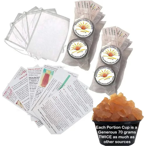 Miniatura 3 de (4) porciones de granos de kéfir de agua Live Florida Sun Kefir Probióticos naturales (6) Seis bolsas de preparación incluidas