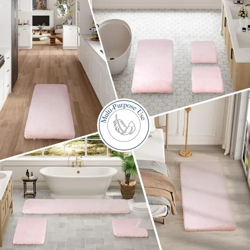 Miniatura 8 de Walensee Alfombra de baño antideslizante (16 x 24 pulgadas, color rubor) absorbente de agua, microfibra suave, lavable a máquina, alfombra de baño