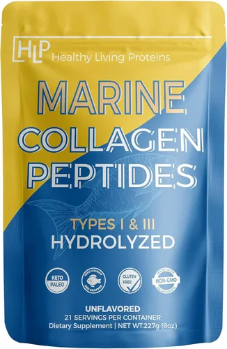 Healthy Living Proteins | Péptidos marinos de colágeno tipo 1 y 111 | 0.98 onzas de proteína de pescado, pescado silvestre de origen natural, sin