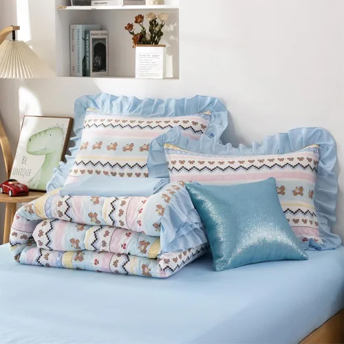 Miniatura 9 de Aimuan Unicorn Striped Print Comforter Set for Kids Girls Boys, Kawaii Bow Bedding Set Bedroom Decor, Twin/Full/Queen (Twin, Blue-Pink)