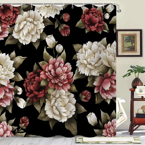 Miniatura 10 de Cortina de ducha con diseño floral bohemio, abstracto, retro, botánico, de mediados de siglo, moderna, para decoración del hogar, tela impermeable