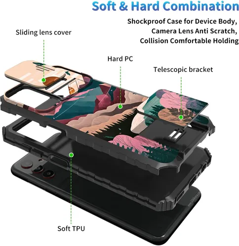 Miniatura 1079 de Funda para Samsung Galaxy S22 Ultra 5G, Galaxy S22 Ultra con cubierta de cámara deslizante, funda resistente de doble capa con función atril Black