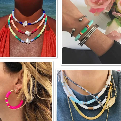 Miniatura 6 de Coiris - Cuentas de vinilo heishi ecológicas hechas a mano, de polímero/arcilla, de 6 mm. Cuentas espaciadoras para collar, pulsera aretes, joyería