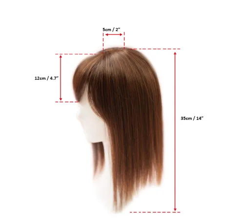 Miniatura 5 de Extensiones de pelo de 14 pulgadas con flequillo lateral para mujer, parte superior sintética para pérdida de cabello, cabello con clip, marrón