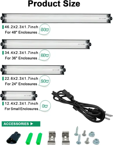 Miniatura 6 de Kit de luz para reptiles T5 UVB, lámpara de reptil T5 de 39 W con bombilla fluorescente UVB 10.0, lámpara de campana de terrario de 35 pulgadas