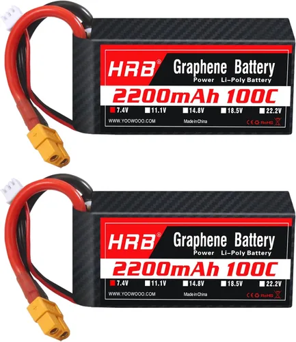 HRB Graphene 2S 2200mAh Lipo Batería 100C 7.4V XT60 RC Lipo Batería Compatible con RC Car RC Truck RC Boat RC Airplane RC Helicopter (2 paquetes)