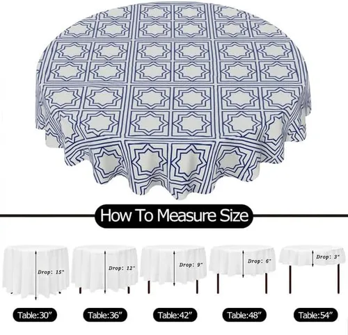 Miniatura 6 de Exquisite Round Tablecloth Blue Gingham Table Cloth Decor Washable Table Cover with Wrinkle Resistant for Home Kitchen Dining Room Picnic Camping