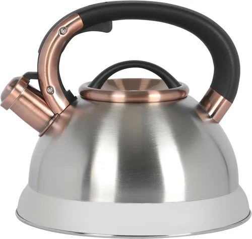 Miniatura 7 de Mr. Coffee Woodmont - Hervidor de té de acero inoxidable de 2 cuartos con mango de madera, hervidor silbante para estufa, tetera duradera de cocción
