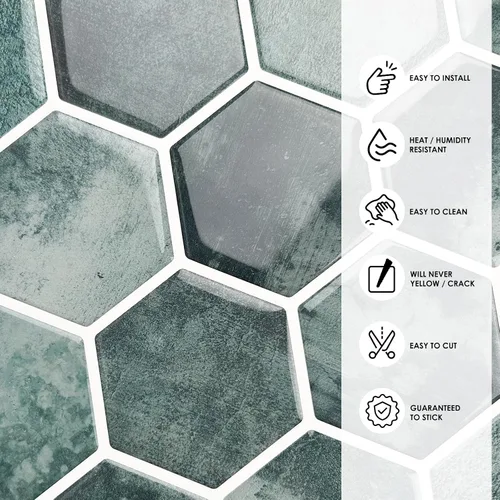Miniatura 3 de 10 hojas de azulejos hexagonales autoadhesivos para salpicadero de cocina, nuevo diseño premium extra grueso 3D, azulejos de pared autoadhesivos